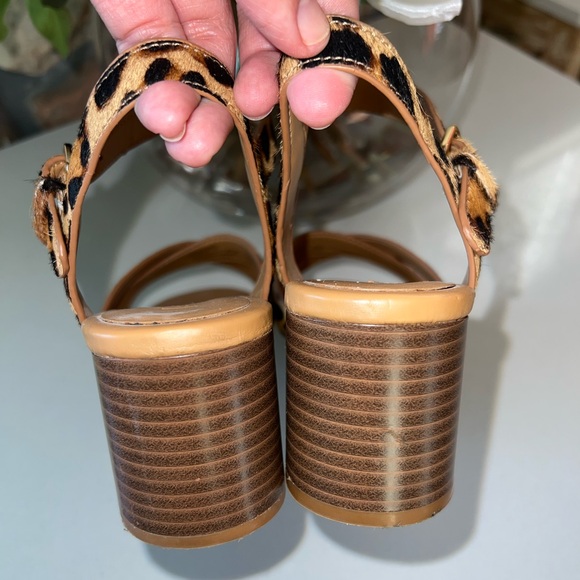 J. Crew Leopard Calf Hair Low Block Heel Sandals, Size 8.5 - Picture 4 of 7